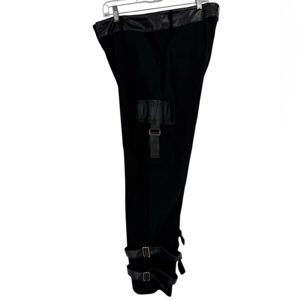 Alberto Makali Black Faux Leather Trim Cargo Pants Strappy Buckle Avant Garde - Picture 12 of 13